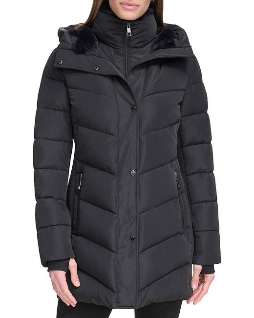 Calvin Klein Faux Fur Trim Puffer Jacket in Black | Lyst UK
