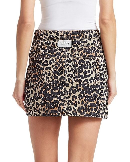 Ganni Leopard Denim Skirt | Lyst UK