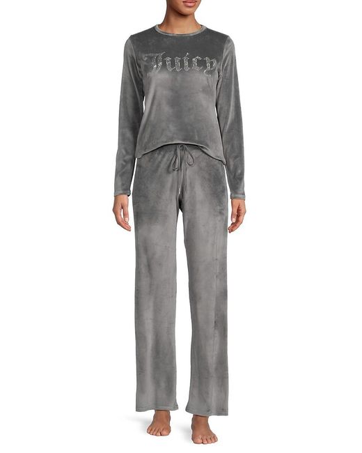 Juicy Couture Gray 2-piece Logo Top & Pants Pajama Set