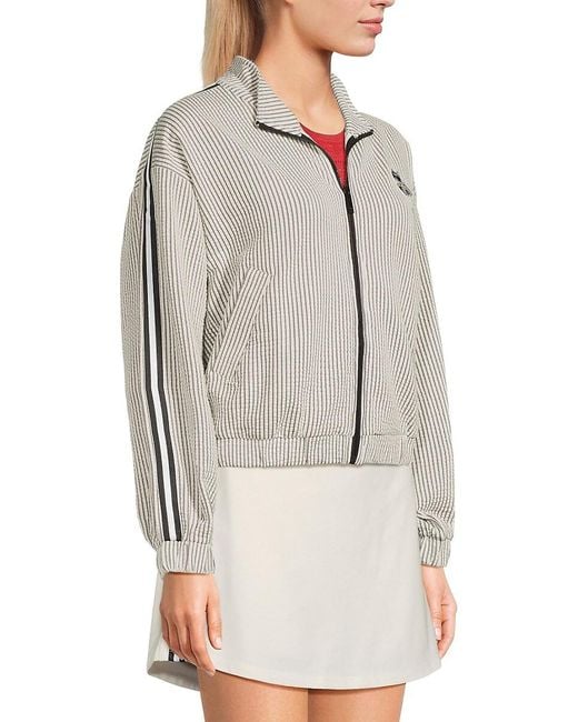 Karl Lagerfeld Gray Striped Patch Zip Jacket