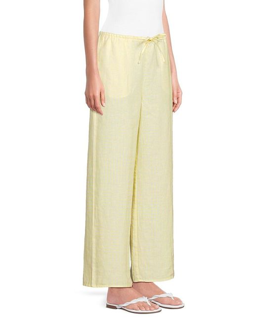 Saks Fifth Avenue Blue Gingham 100% Linen Drawstring Pants
