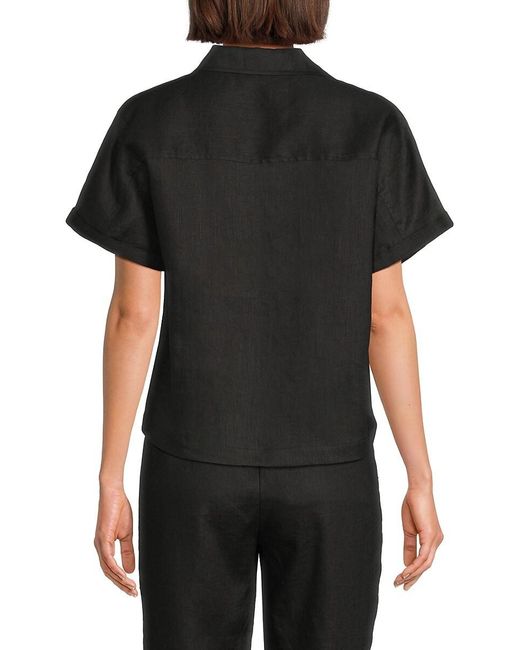 Saks Fifth Avenue Black 100% Linen Relaxed Fit Boxy Top