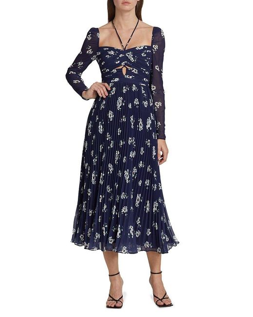 Self Portrait Floral Chiffon Midi Dress In Blue Lyst 9562