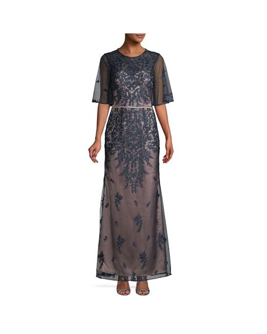 js collections embroidered flutter sleeve gown