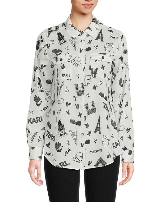 Karl Lagerfeld Gray Whimsical Print Button-Front Shirt