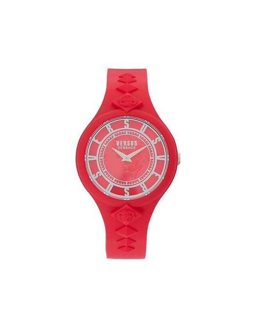 Versus  Red Fire Island Studs Silicone Strap Watch/39Mm
