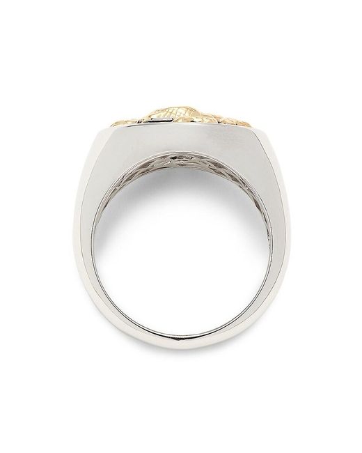 Effy White 14k Yellow Gold Sterling Silver, Sterling Silver & Black Rhodium Signet Ring for men