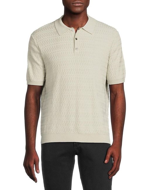 Slate & Stone White Textured Polo Style Sweater for men