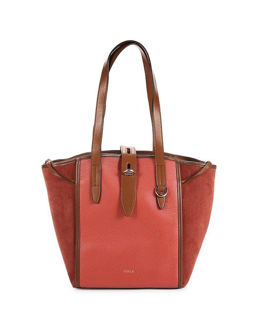 Furla Red Leather & Suede Tote
