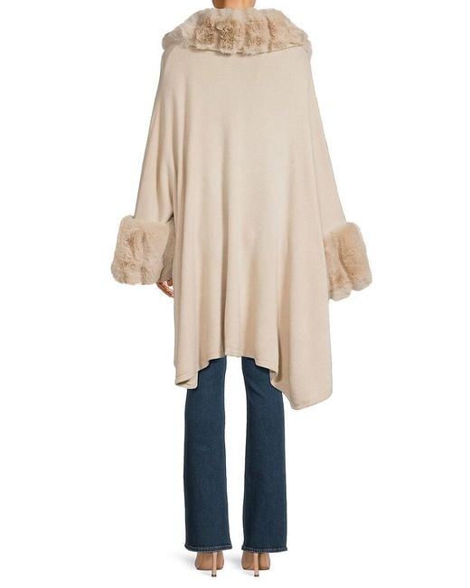 Saks Fifth Avenue Black Faux Fur Trim Asymmetric Ruana