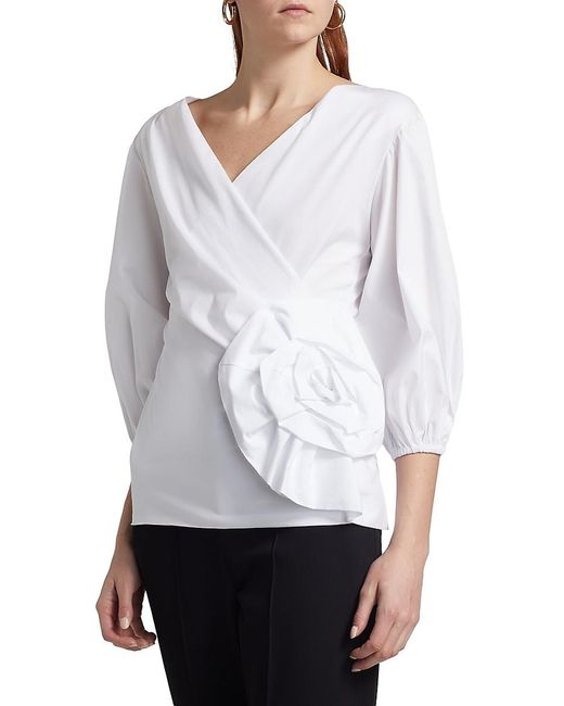La Petite Robe Di Chiara Boni White Elizee Rosette-Waist Cotton Faux-Wrap Top