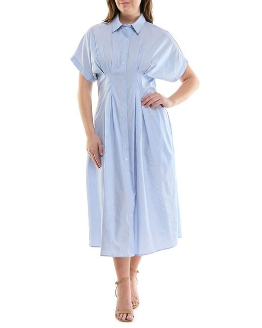 Nicole Miller Blue Button-Front Poplin Midi-Length Shirtdress