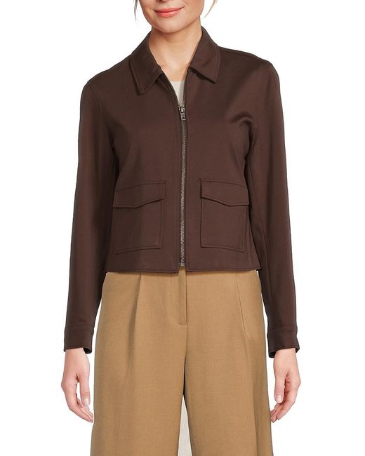 Saks Fifth Avenue Brown Solid Cropped Jacket
