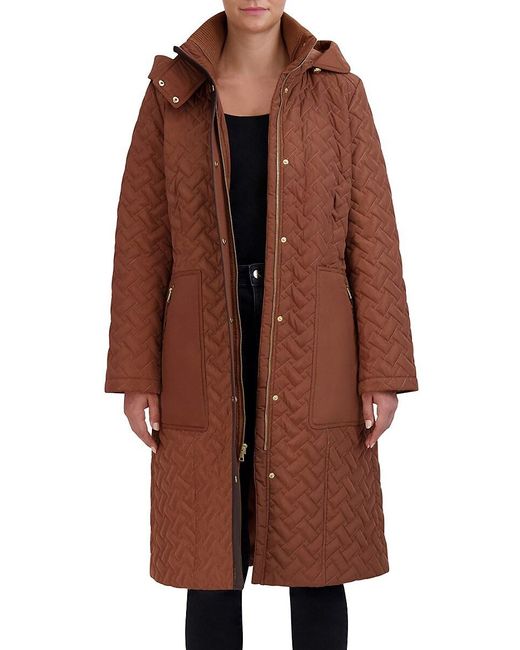 Cole Haan Signature Hooded Belted Long Coat in Brown Lyst