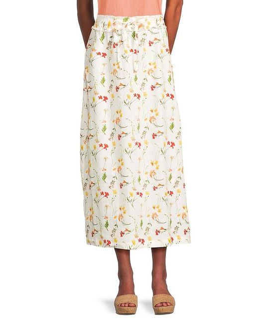 Saks Fifth Avenue Natural 100% Linen Drawstring Maxi Skirt