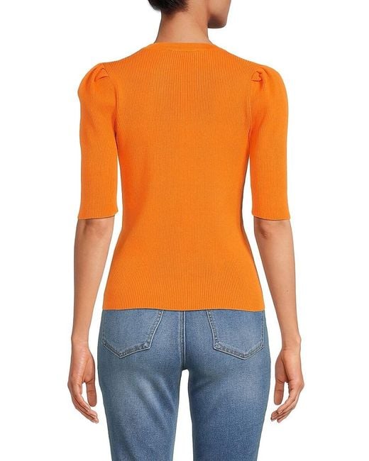 Nanette Lepore Orange Jewelneck Ribbed Sweater