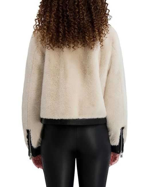 Karl Lagerfeld Multicolor Collarless Faux Mink Jacket With Faux Leather Trim