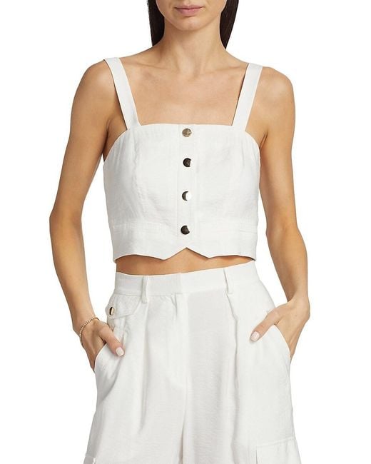Ramy Brook White Gabi Button-Front Crop Top