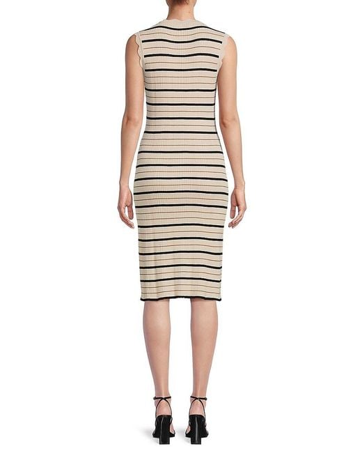 Nanette Lepore Natural Striped Scalloped Knee Length Dress
