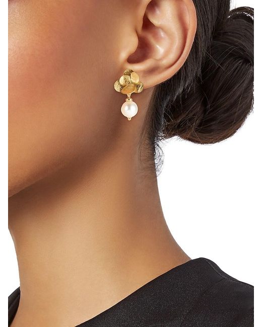 Saks Fifth Avenue Metallic 18k Goldplated Sterling Silver & 8mm Freshwater Pearl Floral Drop Earrings