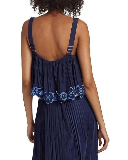 Ramy Brook Blue Elizabeth Pleated Floral Hem Top