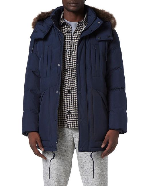 Andrew Marc Blue Tremont Faux Fur Trim Parka for men