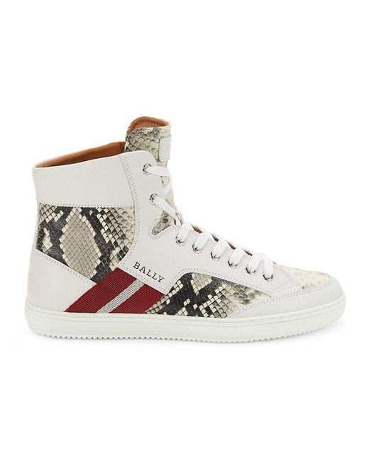 Bally Snakeskin Embossed Leather High Top Sneakers in White | Lyst