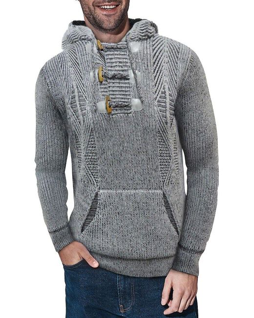 Xray Jeans X Ray Faux Shearling Lined Sweater Hoodie in Gray for Men | Lyst