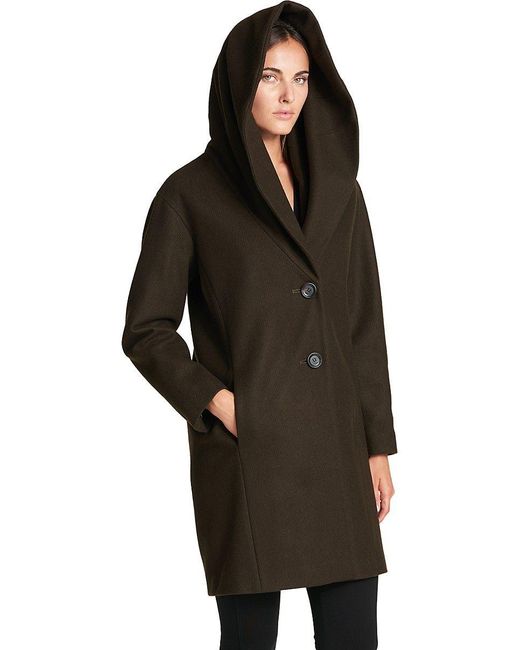 DKNY Hooded Woolblend Coat in Black Lyst