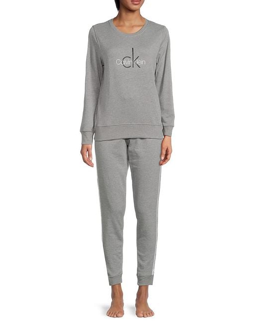 Calvin Klein 2-piece Logo Pajama Set in Grey | Lyst UK