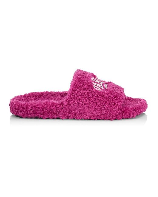 Balenciaga Pink Furry Logo Slide Sandals for men