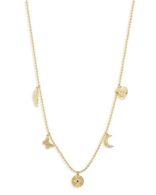 Effy Metallic 14k Yellow Gold & 0.16 Tcw Diamond Beaded Charm Necklace