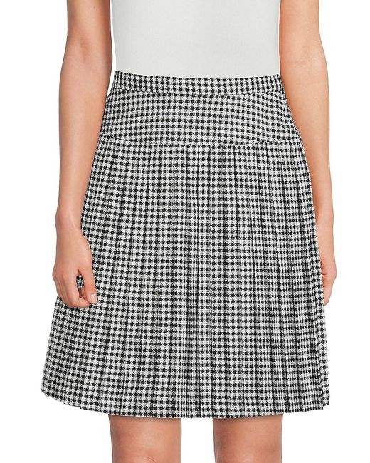 Tommy Hilfiger Synthetic Pleated Houndstooth Skirt in Black Ivory