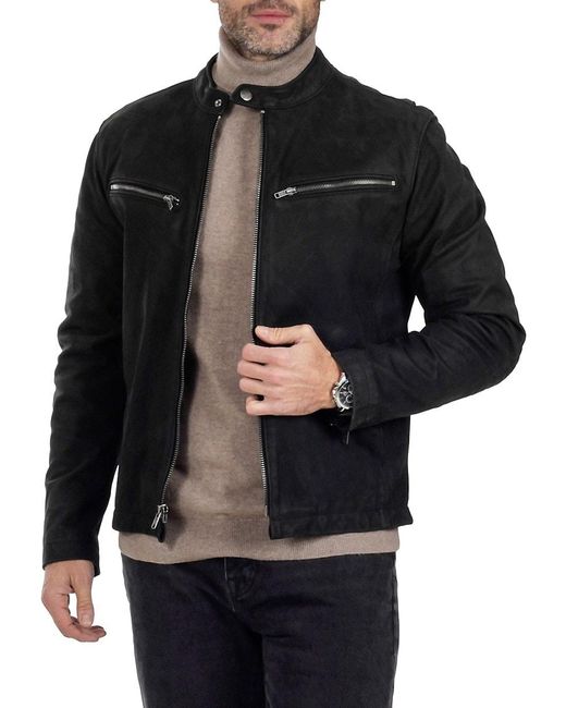 Frye Black Cafe Racer Lambskin Leather Jacket for men