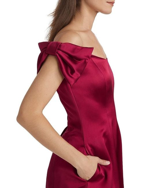 Nicholas the Label Red Lily Satin Off-The-Shoulder Minidress