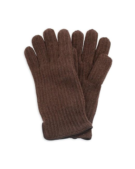 Portolano Brown Double Layer Cashmere Ribbed Gloves for men