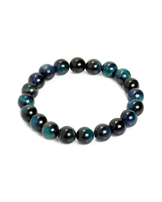 jean claude Blue Tiger Eye Beaded Bracelet for men