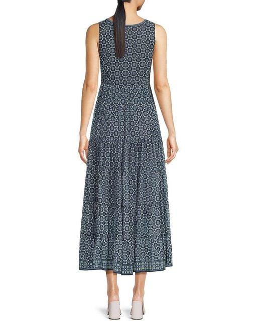 Max Studio Blue Mesh Twist-Front Sleeveless Maxi Dress