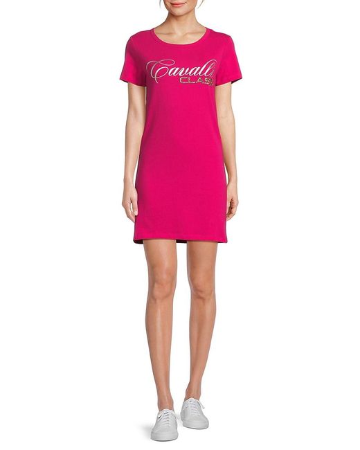 Roberto Cavalli Pink Logo Mini T-Shirt Dress