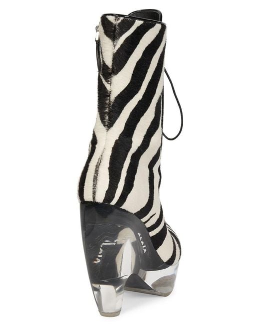 Alaïa Black Plexi Zebra Print Calf Hair Platform Boots