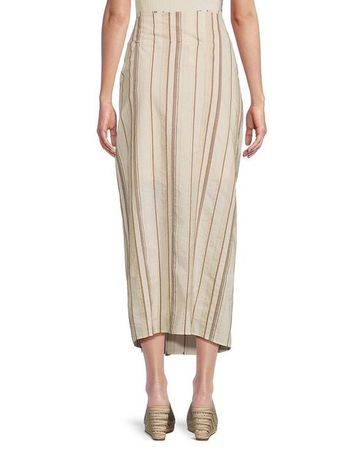 Brunello Cucinelli Natural Striped Linen Blend Maxi Skirt