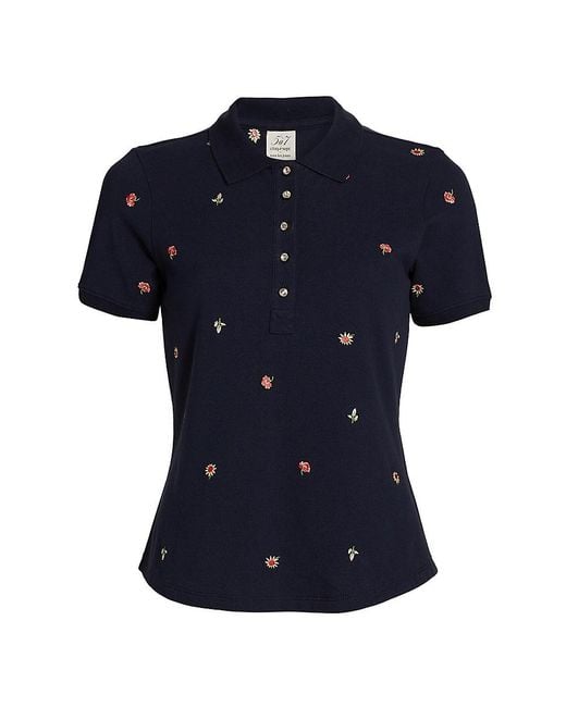 Cinq À Sept Blue Diana Embroidered Polo Top