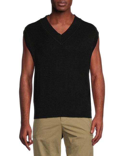 Helmut Lang Black Ribbed Sweater Vest for men