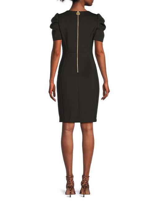 Calvin Klein Puff-Sleeve Crepe Sheath Dress in Black Lyst UK