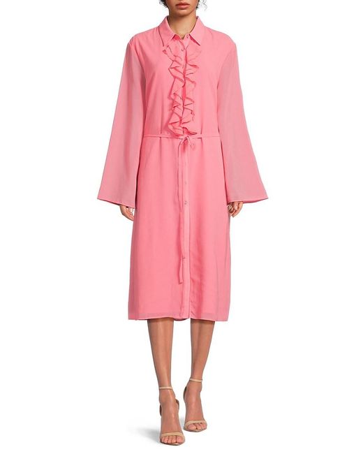 AREA STARS Pink Yasmine Long Sleeve Ruffled Midi Dress
