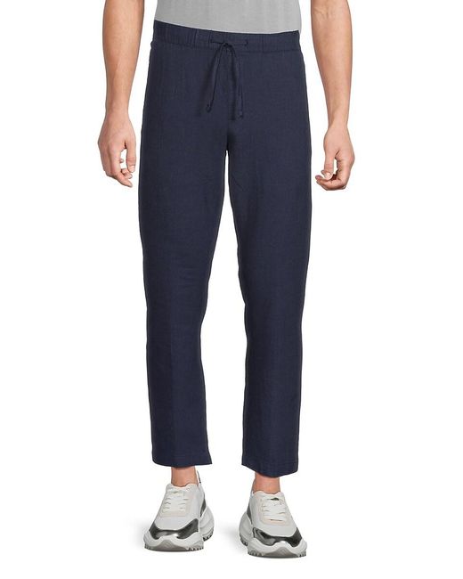 Saks Fifth Avenue Blue Linen Blend Drawstring Pants for men