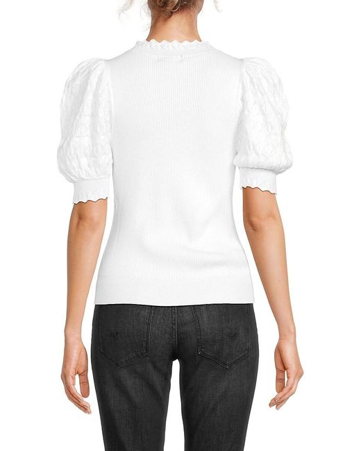 Design History White Rib-Knit Puff-Sleeve Top