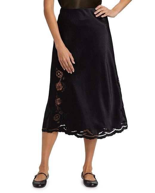 Rails Black Anya Lace-trim Midi Slip Skirt