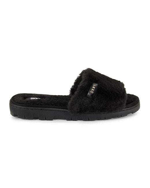 DKNY Black Jill Faux Fur Slides