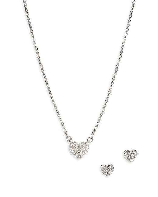 Kate Spade Metallic Yours Truly Silvertone & Cubic Zirconia Heart Pendant Necklace & Stud Earrings Set